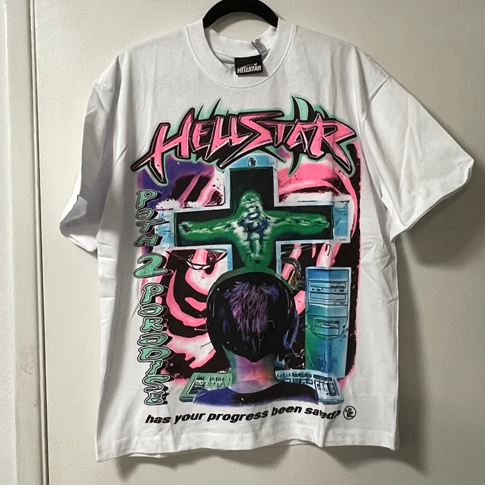 AUTHENTIC HELLFIRE 'HAS YOUR PROGRESS BEEN SAVED" T-SHIRT WHITE MEDIUM M NIP/NWT